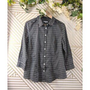 ANNA THOMAS Women's Button Up Collared Blouse Navy Blue White Cotton Size 14